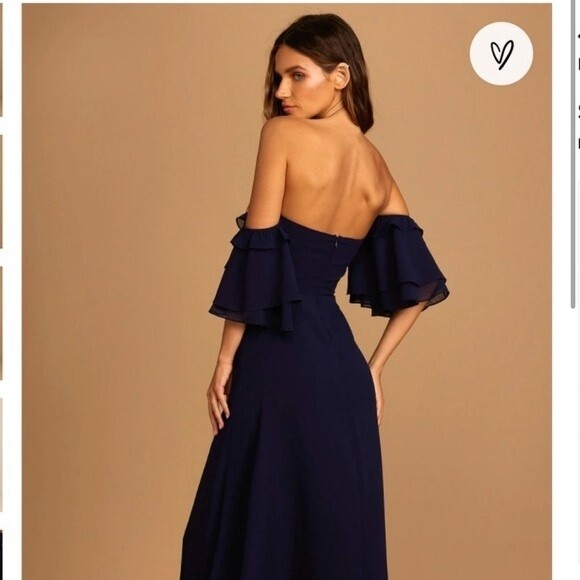 Lulu's Navy Off-the-Shoulder Ruffled Maxi Dress Gown XS - Picture 2 of 7